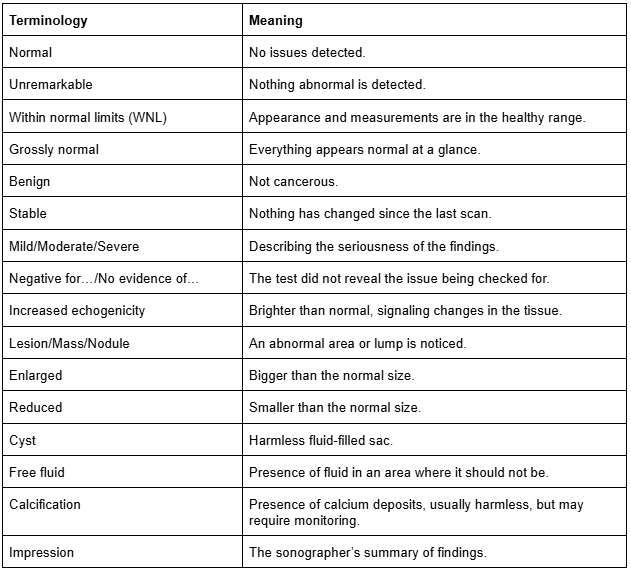 terminologías médicas en su informe de ecografía